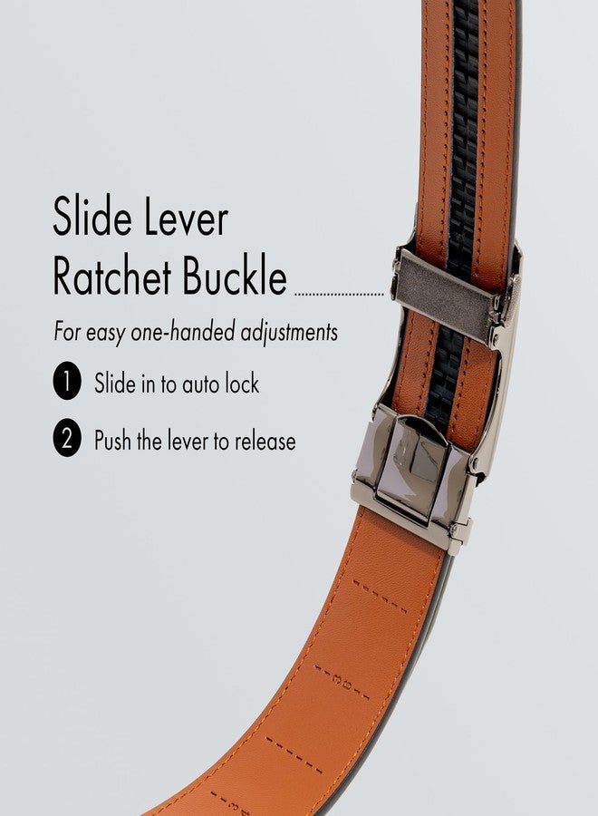 Carrywell (Not Made In China) Men's Leather Ratchet Belt, Adjustable and Customizable Fit, Gift Packaging, Casual Men's Dress Belt For Jeans, Suits (Carbon Fiber Black, 36 to 42) - Image 2